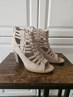 G by Guess Taupe Peep Toe Gladiator Ankle Boots Boho Chic Indie Sleaze 90s Y2k